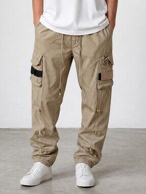 Men's Beige Cargo Pants with Utility Pockets